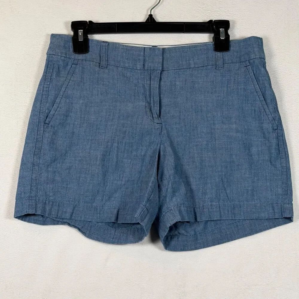 J.Crew Women Shorts Size 6 Blue Chambray 100% Cotton Hook Zip Casual Flat Front